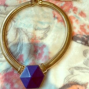 Statement chunky gold and blue statement necklace